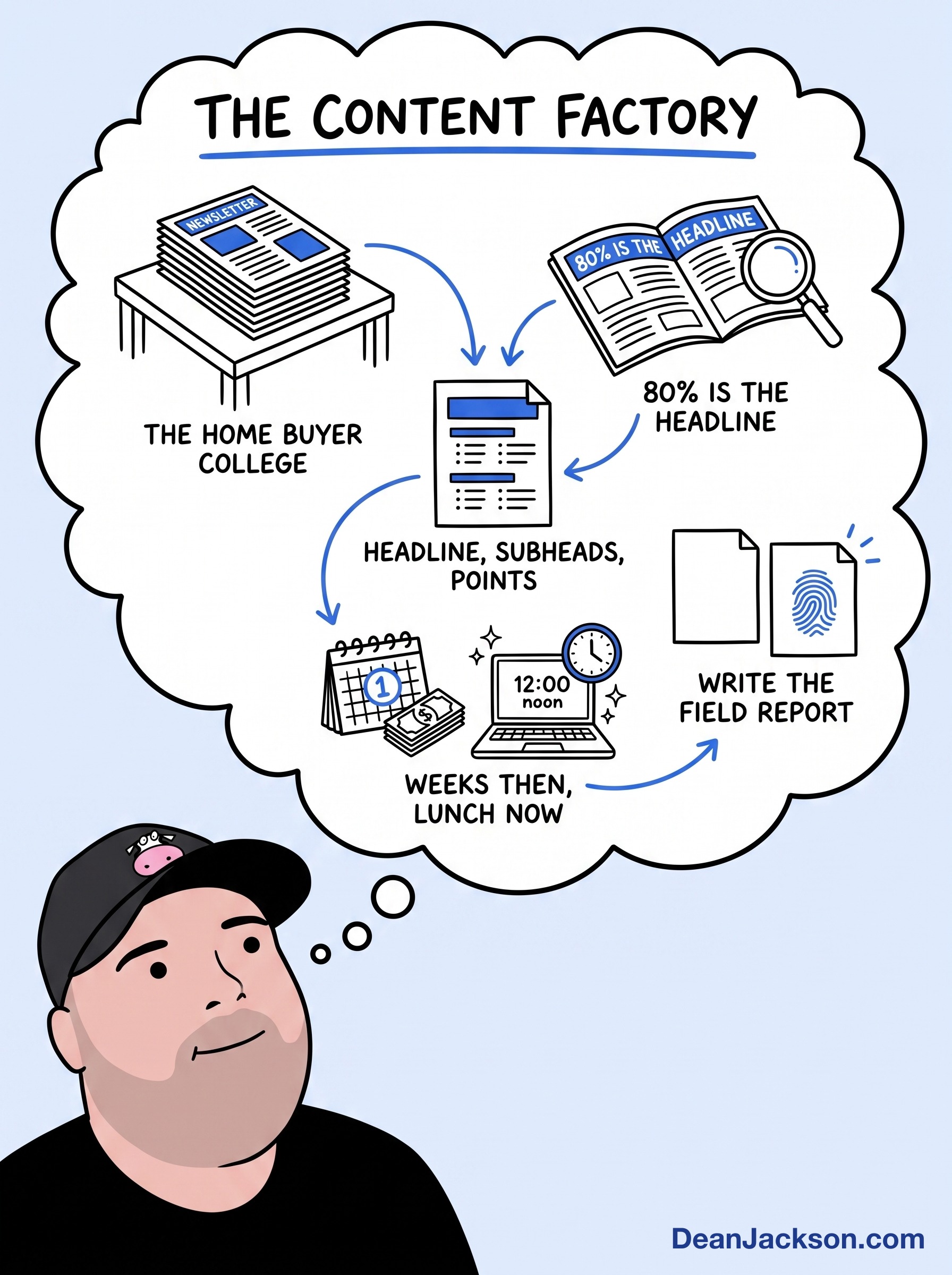 Episode 37 at a glance: Inside My 1996 Content Factory vs Today. Key ideas illustrated as stick figures