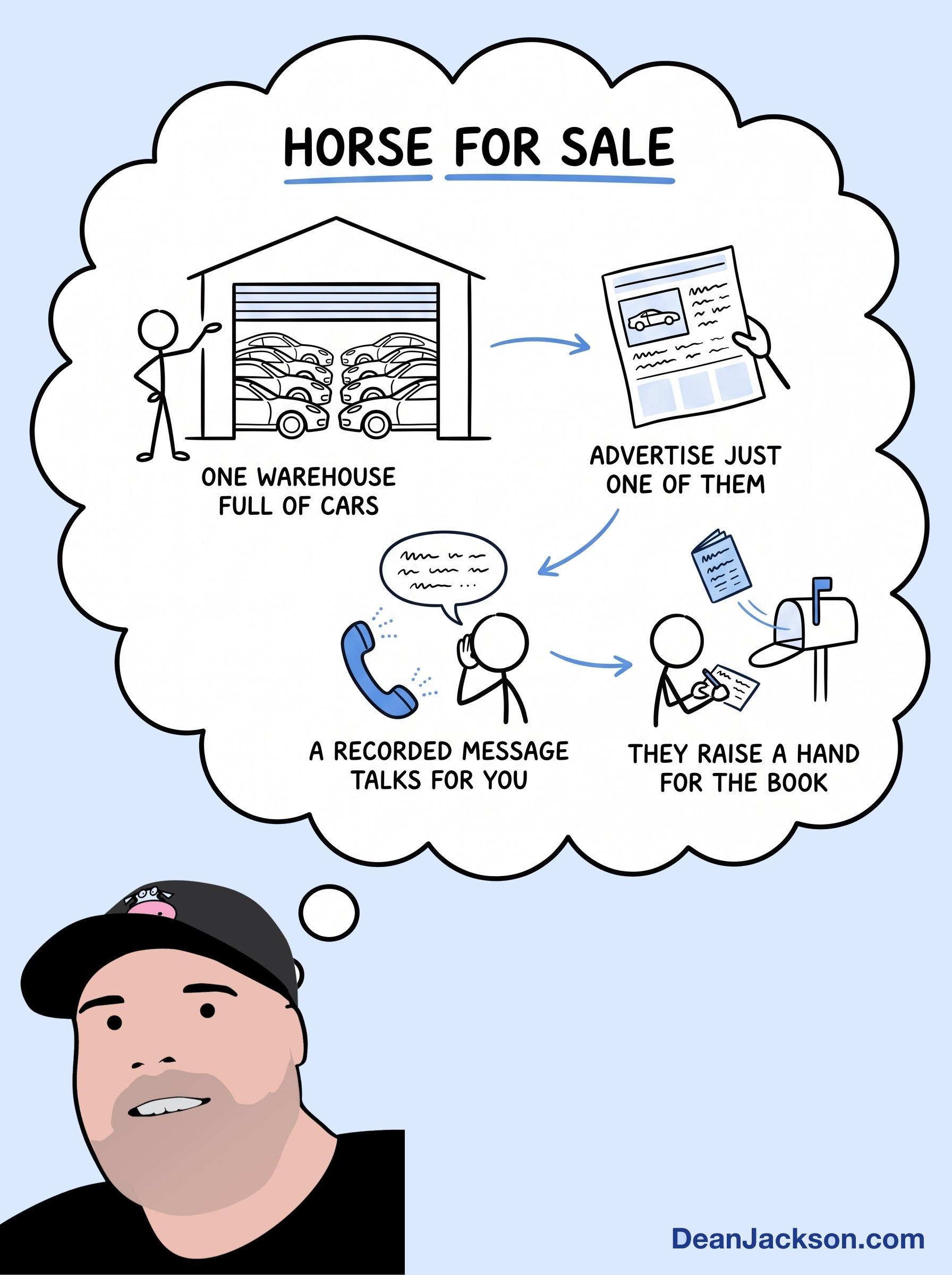 Episode 105 at a glance: Copy This Plug & Play System To Sell More Of Almost Anything Quickly!. Key ideas illustrated as stick figures
